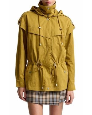 Avec Les Filles Hooded Drawstring Waist Jacket - Yellow