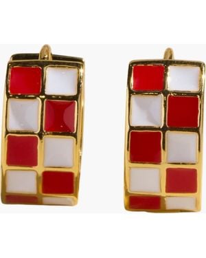 Nickel & Suede Checkered Enamel Huggies