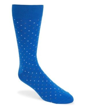 Pantherella Needham Dot Pattern Tall Cotton Blend Dress Socks - Blue
