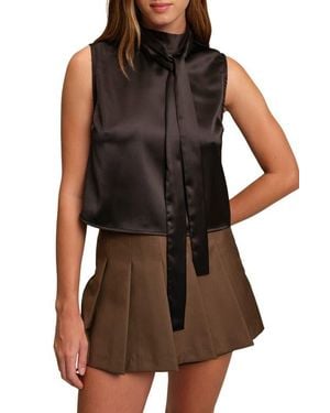 DELUC Corey Sleeveless Satin Tie Neck Top - Brown