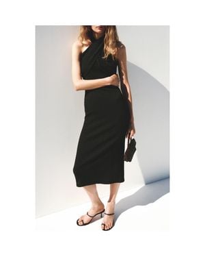Mango Crossed Halter Midi Dress With Slit - Black