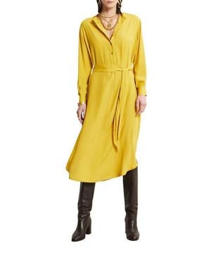 Ottod'Ame Silk-Blend Midi Dress With Sash - Yellow