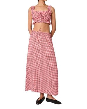 WeWoreWhat Ruffle Button Up Crop Top - Red