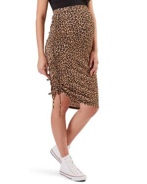 Stowaway Collection Over Under Cinch Hem Maternity Skirt - Brown