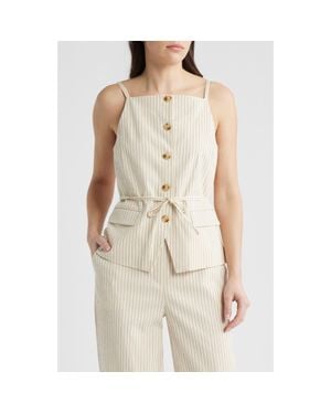 Bernardo Pinstripe Tie Waist Top - Natural
