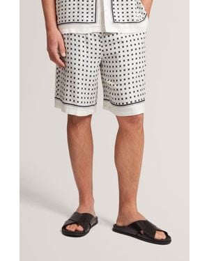 Ted Baker Attlass Geometric Print Cotton & Linen Shorts - White