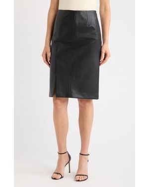 Tahari Faux Leather Pencil Skirt - Black