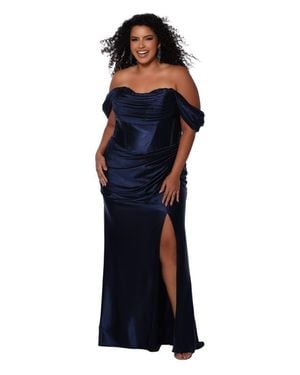 Sydney's Closet Off The Shoulder Fitted Plus Size Evening Gown - Blue