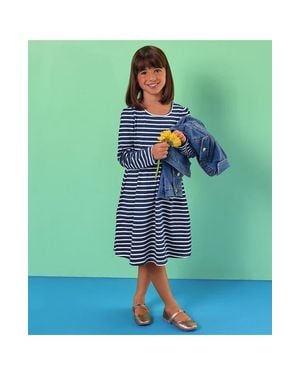 Lands' End Girls Long Sleeve Gathered Waist Jersey Dress - Green