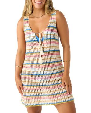 O'neill Sportswear Ryan Stripe Open Stitch Cover-Up Minidress - White