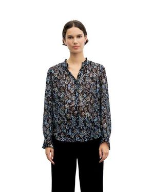 Gerard Darel Silk Blend Floral V-Neck Blouse - Blue