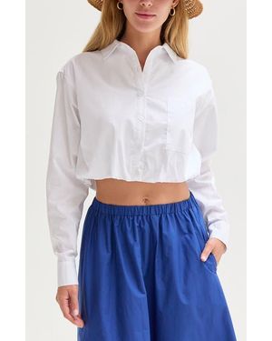 Crescent Poplin Bubble Hem Cropped Shirt - White