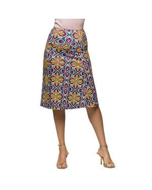 24seven Comfort Apparel Maternity Bright Floral Print Elastic Waist Knee Length Skirt - Blue