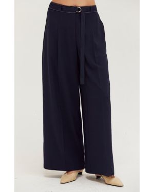 Crescent Contrast Stitch Belted Pants - Blue