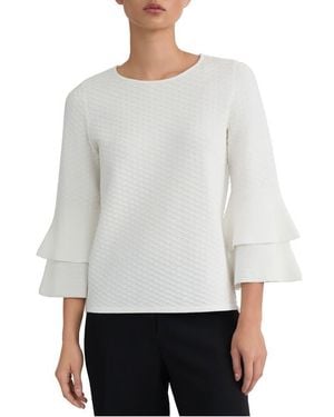 Kasper Texture Ruffle Sleeve Top - White