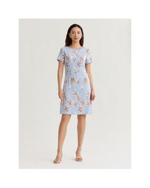 Misook A-Line Floral Soft Knit Dress - Blue
