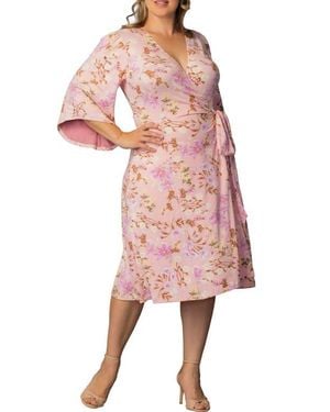 Kiyonna Gemini Floral Bell Sleeve Wrap Dress - Pink