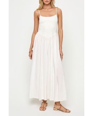 LSPACE Misha Smocked Bodice Cover-Up Cotton Maxi Dress - White