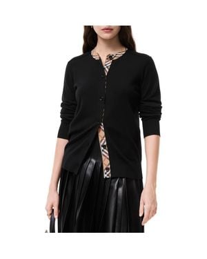 Burberry Check Trim Wool Cardigan - Black