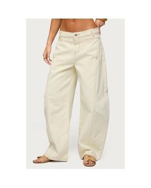 Edikted Gili Contrast Stitch Low Rise Pants - Natural