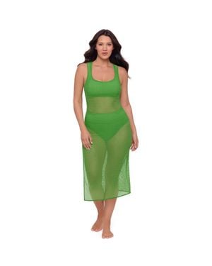 S3 Front Slit Crochet Coverup Dress - Green