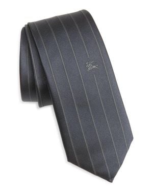 Burberry Embroidered Ekd Pinstripe Silk Tie - Gray