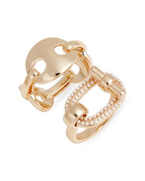 Open Edit Set Of 2 Micro Faux Pearl Rings - Metallic