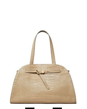 Tory Burch Romy Croc Embossed Leather Bauletto - Natural