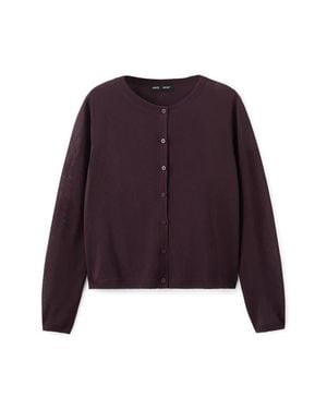 Mango Fine Knit Crewneck Cardigan - Purple