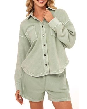Threads For Thought Blaire Mineral Wash Fleece Shirt Jacket - Green