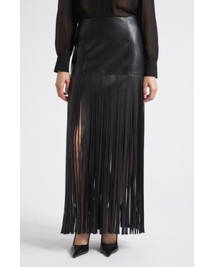 Toccin Soren Fringe Faux Leather Maxi Skirt - Black