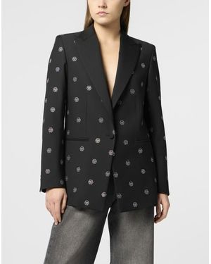 Philipp Plein Boyfriend's Fit Blazer Monogram Strass Monogram - Black