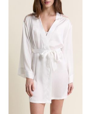 Etam Mascarade Deshabille Lace Trim Satin Robe - White