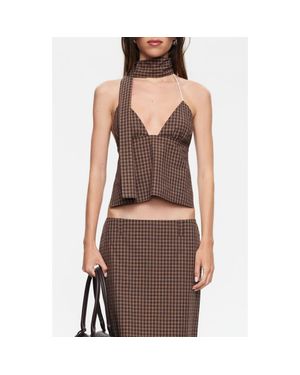 Lioness Play On Plaid Halter Top With Neck Scarf - Brown