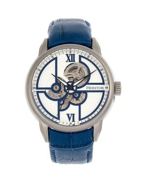 Heritor Sanford Semi-Skeleton Leather-Band Watch - Blue