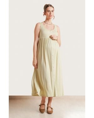 Nom Maternity Ribbed Modal Henley Dress - Natural