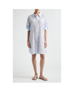 TOTEME Long Summer Long Sleeve Logo Embroidered Shirtdress - Blue