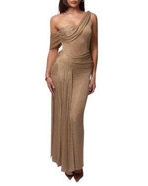 JLUXLABEL Drape Metallic One-Shoulder Gown - Brown