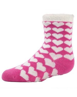Memoi Hearts Galore Girl's Cozy Non-Slip Socks - Pink