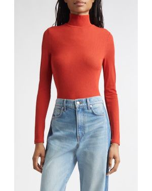 Veronica Beard Wyeth Rib Mock Neck Top - Red