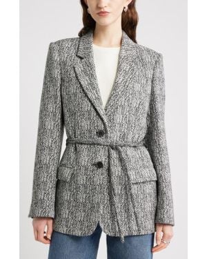 Nordstrom Belted Textured Boyfriend Blazer - Gray