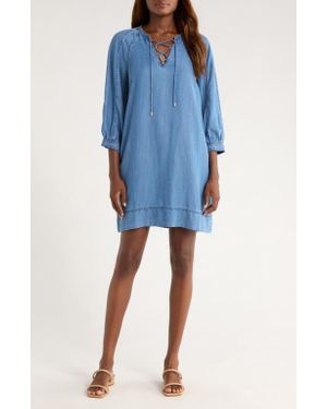 Tommy Bahama Chambray O'Lei Lace-Up Shift Dress - Blue