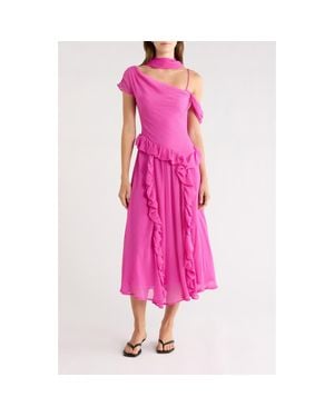Damson Madder Moxie Ruffle Asymmetric Midi Dress - Pink