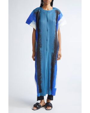 Pleats Please Issey Miyake Jump Print Pleated Dress - Blue