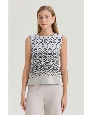 Ming Wang Diamond Jacquard Knit Tank - White