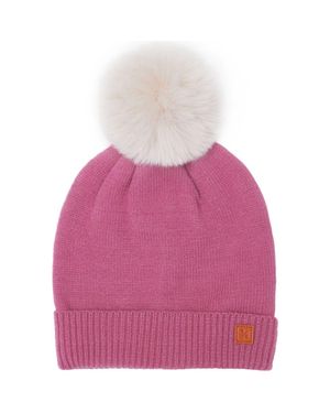 Northern Classics Knit Winter Hat With Faux Fur Pom - Pink