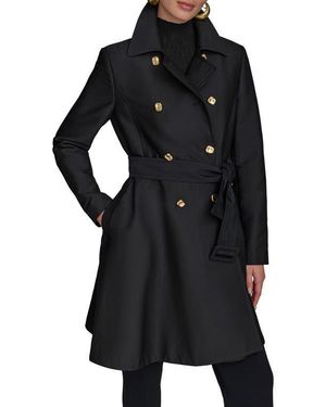 Donna Karan Water Resistant Skirted Cotton Blend Trench Coat - Black