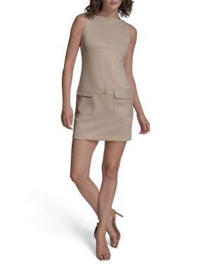 BCBGMAXAZRIA Sleeveless Faux Suede Minidress - Natural