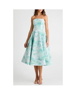 HELSI Vivi Bead Detail Print Strapless Cocktail Midi Dress - Blue