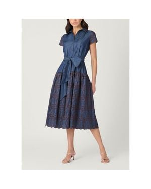 Shoshanna Sofia Embroidered Denim Chambray Dress - Blue